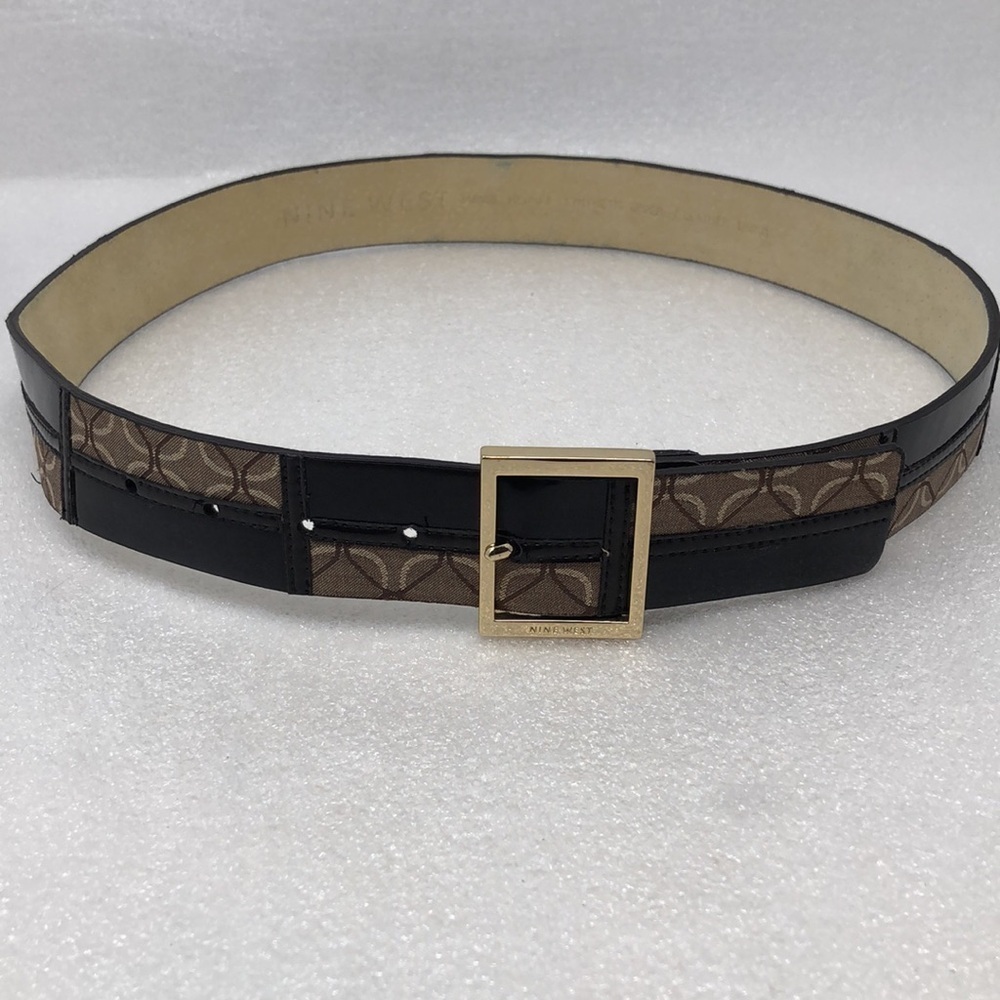 Nine West Belt Patchwork Brown Size Medium Square Gold Tone Buckle - Picture 13 of 13